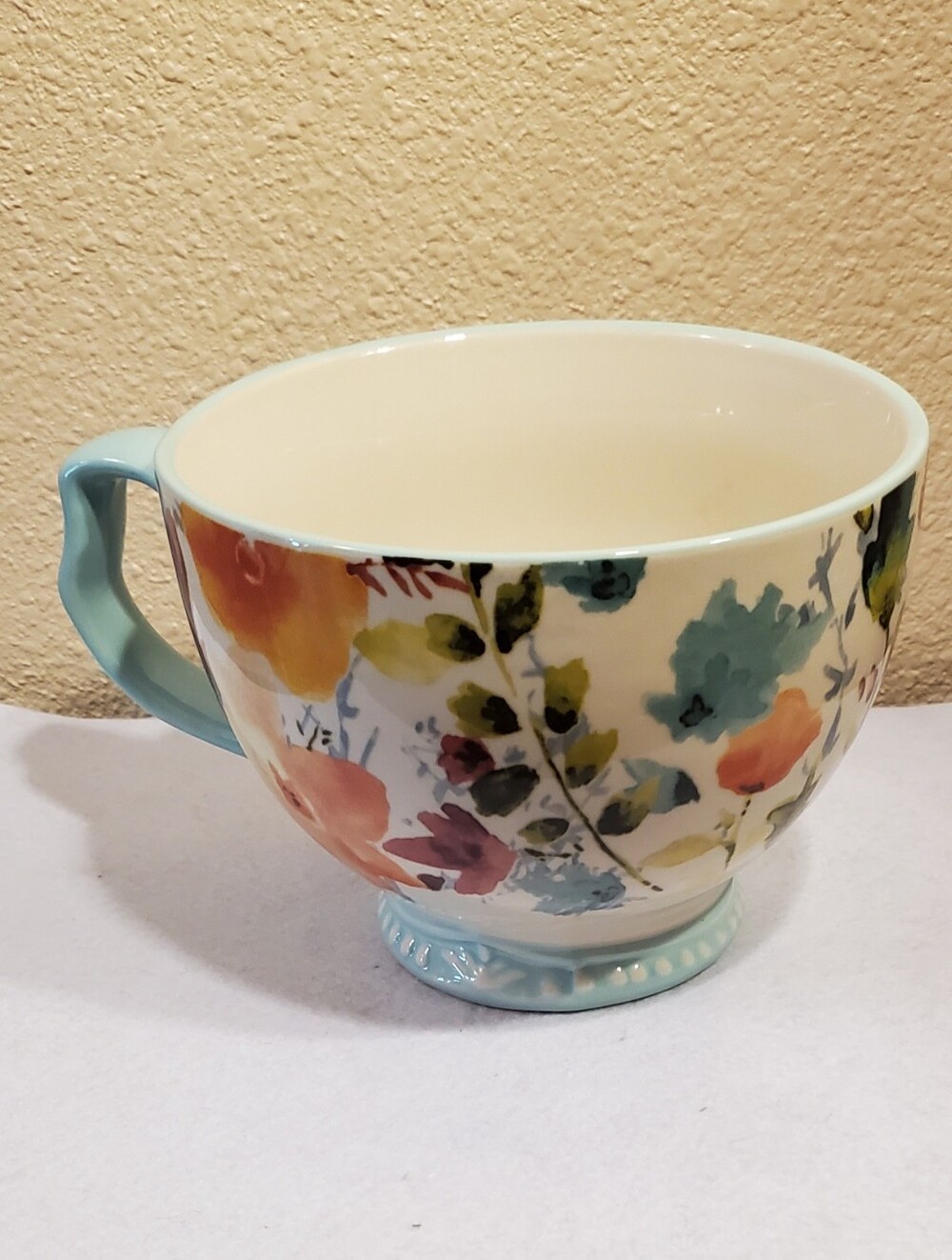 The Pioneer Woman Floral Ceramic - Cup-Soup-Mug Aqua Handle 27oz.